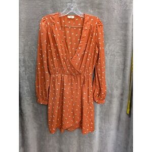 Faux Wrap Dress‎ Women's Medium Orange Vibrant Colorful